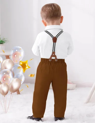 Miniatura 4 de AGAPENG Traje de primer cumpleaños para niño Mr Onederful First Gentleman Bowtie Mameluco con tirantes y sombrero de corona