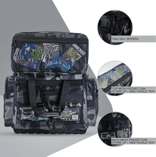 Miniatura 4 de Goture Bolsa Grande para Aparejos, Almacena Hasta 8PCS 3700 Plus 4PCS 3600 Bandejas para Aparejos (No Incluidas), Bolsa de Pesca Grande Resistente