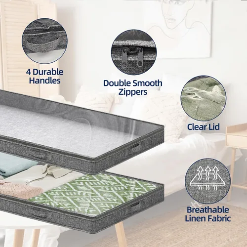 Miniatura 3 de Contenedores de almacenamiento de perfil bajo de 3 pulgadas, sin estructura, organizador de almacenamiento plegable debajo de la cama con tapa
