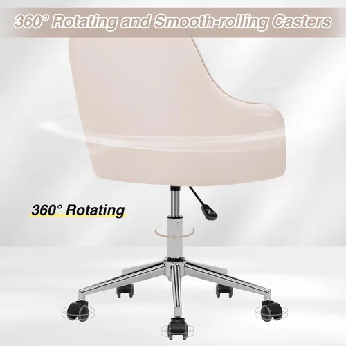 Miniatura 6 de HOFFREE Silla de oficina de terciopelo, bonita silla de tocador con ruedas para dormitorio, silla tapizada para oficina en casa (beige)