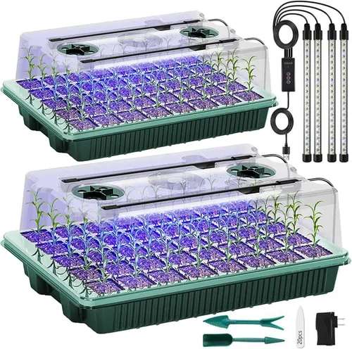 Miniatura 8 de Bandeja de inicio de semillas con luz de crecimiento, 2 paquetes de 80 celdas, kit de inicio de semillas reutilizables con cúpula de humedad, Negro