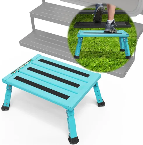 Marudina Escalones de plataforma grande para caravana, taburete plegable de aluminio de altura ajustable de 3 niveles, escalón plegable ligero