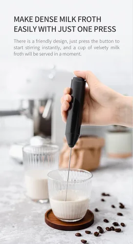 Miniatura 9 de Varita espumadora de leche con soporte, espumador de leche de mano, funciona con pilas, espumador eléctrico de café, mezclador de bebidas, espumador