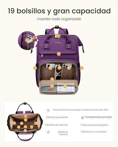 Miniatura 4 de LOVEVOOK Mochila para laptop para mujer con bolsillo gigante para vasos, mochila de viaje impermeable de 15.6 pulgadas, bolsa de computadora