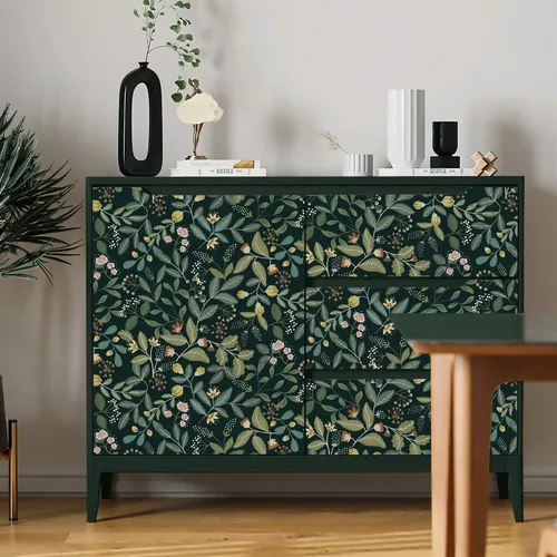 Miniatura 2 de Ismoon Papel tapiz verde para despegar y pegar, diseño bohemio floral y hojas en papel adhesivo grueso, papel adhesivo botánico oscuro, extraíble