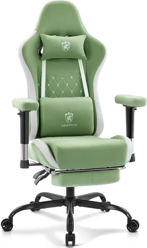 Miniatura 13 de Silla de juegos de tela transpirable, silla de oficina para computadora con reposapiés, soporte lumbar de masaje y almohadilla de gel, silla