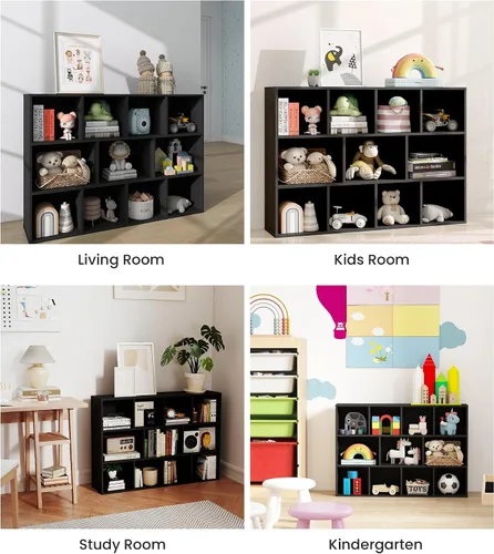 Miniatura 6 de Organizador de almacenamiento de juguetes para niños de 11 cubos con estante para niños, estantería de bebé para guardería, estantería de madera