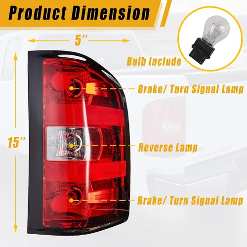 Miniatura 2 de Boine Luz trasera compatible con Chevy Silverado 1500 2500HD 3500HD 2007 2008 2009 2010 2011 2012 2013 2014 lado del conductor y pasajero, bombilla