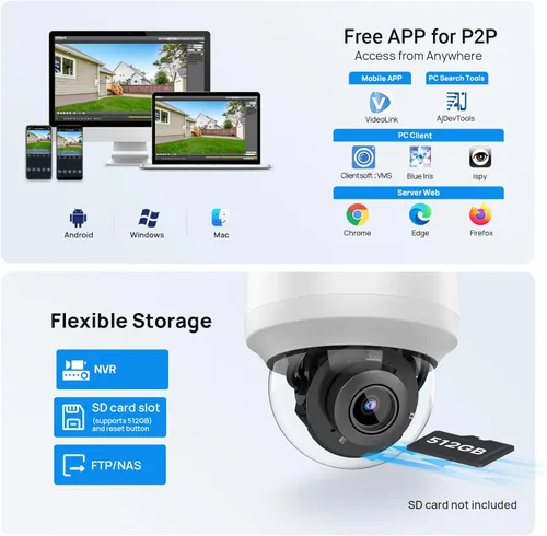Miniatura 7 de VIKYLIN Cámara 4K PTZ para exteriores 8MP IP POE con audio de 2 vías, zoom óptico Pan Tilt 5X/Cámara PTZ de seguridad de lente de 2.7 ~ 0.531 in