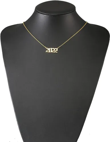 Miniatura 6 de Collar de acero inoxidable chapado en oro de 18 quilates con colgante de número de año de nacimiento y aniversario para mujeres y niñas