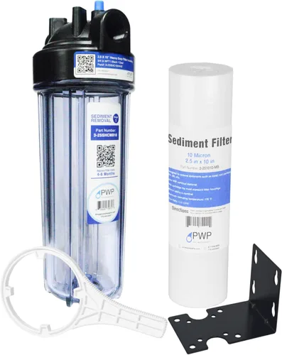 Sistema de filtración de agua de sedimentos con carcasa transparente de 2.5 x 10 pulgadas, puertos de 3/4 pulgadas, elimina la suciedad, la arena,