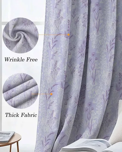 Miniatura 7 de Cortinas opacas con diseño floral morado de 39 pulgadas de largo, cortinas con aislamiento térmico para dormitorio, sala de estar, 2 paneles de 55 x