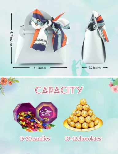 Miniatura 5 de NOWDER Paquete de 12 bolsas de regalo de cuero para dulces de boda con asa, cajas reutilizables de recuerdo de fiesta para baby showers, cumpleaños