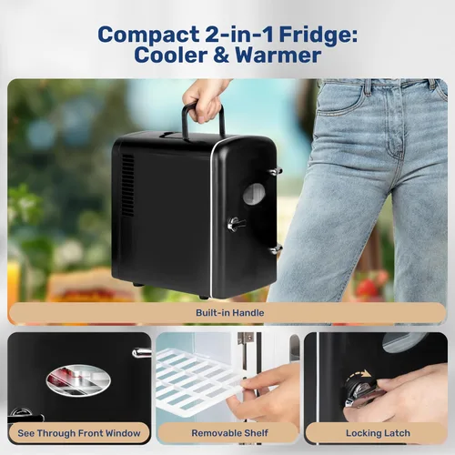 Miniatura 4 de InfiniPower Mini Refrigerador con Ventana de Observación, 4 Litros/6 Latas Refrigerador Portátil Calentador y Enfriador Personal, Interior-Exterior