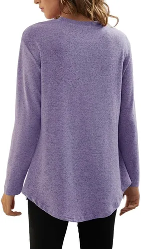 Miniatura 2 de Camiseta de manga larga de gran tamaño para mujer, con botones laterales, cuello redondo