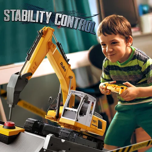 Miniatura 4 de Ruko 1561 Excavadora RC 3 en 1, juguetes de construcción para niños, vehículos de control remoto de 17 canales con pala de aleación para agarrar