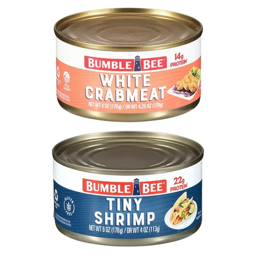 Miniatura 12 de Bumble Bee Camarones enlatados medianos, lata de 6 onzas, camarones en agua, cocidos, pelados, desvenados, 0.78 oz de proteína por porción, sin