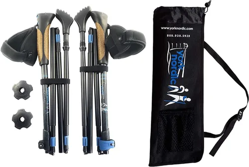 Miniatura 12 de York Nordic Bastones plegables ultraligeros para caminar, listos para viajar, con patas de goma, cestas y bolsa