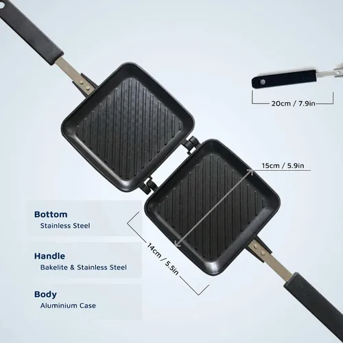Miniatura 6 de Jean-Patrique Máquina de sándwiches para parrilla Panini, color negro – Máquina de queso a la parrilla antiadherente de cerámica con asas