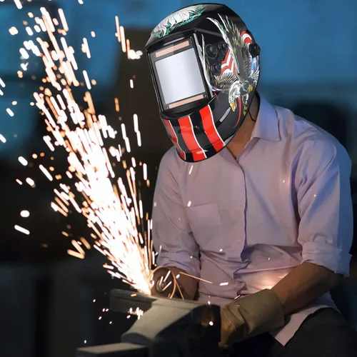 Miniatura 4 de Casco de soldadura con capucha de oscurecimiento automático, color verdadero, 3.94 x 3.66 pulgadas, visión grande, alimentado por energía solar, Rojo