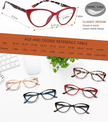 Miniatura 3 de EYEURL Paquete de 5 lentes de lectura de ojo de gato para mujeres y hombres, lentes de bloqueo de luz azul, elegantes lectores de computadora