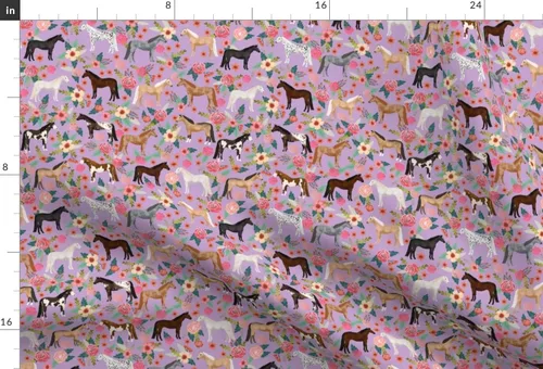 Miniatura 3 de Spoonflower Tela – Caballo Multi Floral Caballos Púrpura Granja Animal Cowboy Pet Retrato Impreso en Tela Gasa Cuarto Grasa – Coser Moda Vestidos