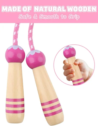 Miniatura 4 de Cuerda de Saltar para Niños, Lorvain Cuerda de Saltar Ajustable, Cuerdas de Saltar para Niños con Mango de Madera para Niñas y Niños, Cuerdas