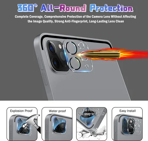 Miniatura 7 de QHOHQ [Paquete de 2+2] Protector de pantalla de vidrio templado para iPad Pro 12.9 2022/2021/2020 (6ª/5ª/4ª generación) con protector de lente