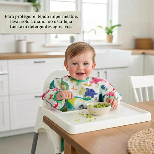 Miniatura 4 de PandaEar Paquete de 5 baberos de manga larga para bebé, babero impermeable de manga completa para bebés de 6 a 36 meses