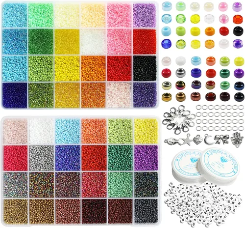 Miniatura 8 de Tamaño 2mm Cuentas de Semillas 24 Colores de Crayones en Caja de Almacenamiento en Rejilla Total Aproximadamente 20000 Piezas, 12/0 Pequeñas Cuentas