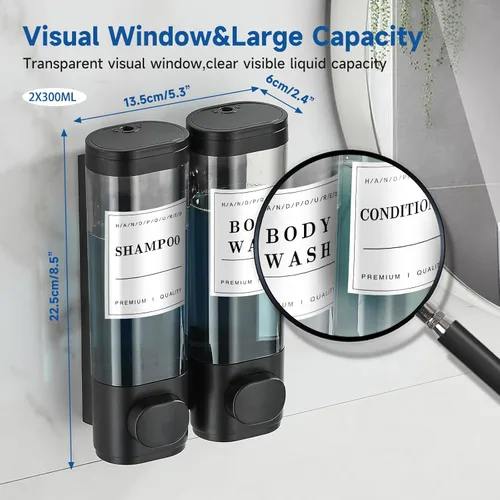 Miniatura 4 de Unisense - Dispensador de champú y acondicionador, dispensador de jabón de ducha de 2 cámaras, sin taladro, dispensador de champú montado