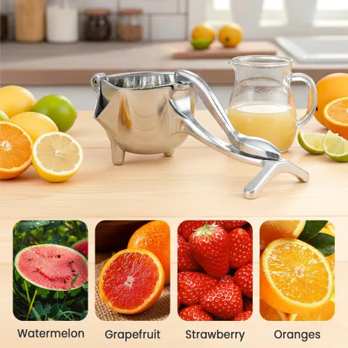 Miniatura 7 de Exprimidor manual de frutas resistente, exprimidor de jugo de fruta fresca de aleación de aluminio 2026, extractor de jugo desmontable con tazón
