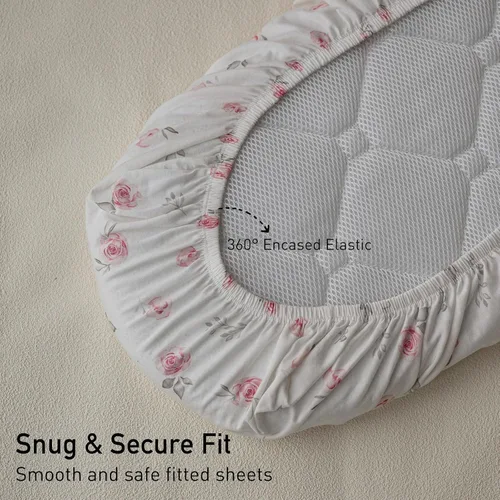 Miniatura 5 de Gllquen Baby - Sábanas ajustadas para moisés de 2 unidades, 100% algodón orgánico para niñas y niños, sábana suave y transpirable unisex para Rosa