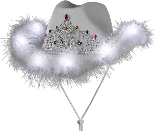 Miniatura 2 de blinkee Paquete de 12 sombreros de vaquero de lentejuelas rosas y tiara LED blanca para despedida de soltera para fiesta nupcial
