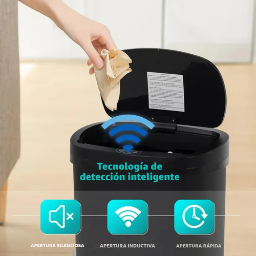 Miniatura 3 de PayLessHere Bote de basura de plástico de 13 galones Negro Tapa automática sin contacto con sensor de movimiento Bote de basura de cocina