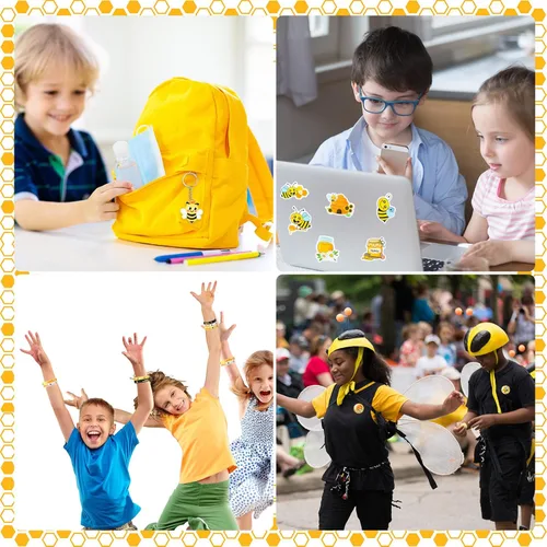 Miniatura 6 de Capoda 110 piezas temáticas de abejas recuerdos de fiesta temática de abeja, decoración de aula, vaso de juguete de color, pulsera amarilla Wobbler