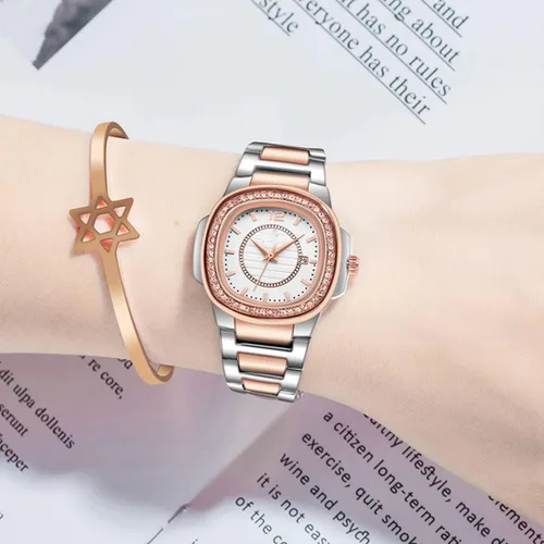 Miniatura 5 de Relojes de mujer Moda Cuadrado Dial Acero Inoxidable Impermeable Fecha Diamante Damas Vestido Relojes de Pulsera