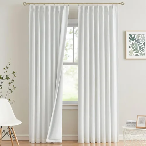 Miniatura 69 de Vision Home Cortinas marrones con pliegues pinzados de bloqueo total, cortinas de ventana de lino mezclado para oscurecimiento de la habitación, 95