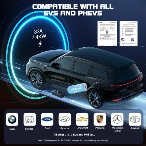 Miniatura 3 de GRECELL Cargador de vehículo eléctrico de nivel 2, cargador portátil de vehículo eléctrico de 32 A/7.4 KW con cable de 25 pies, cargador