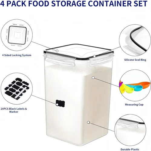 Miniatura 3 de 2 recipientes grandes de almacenamiento de alimentos de 6.5 litros/220 onzas, recipientes herméticos de plástico sin BPA para harina, azúcar
