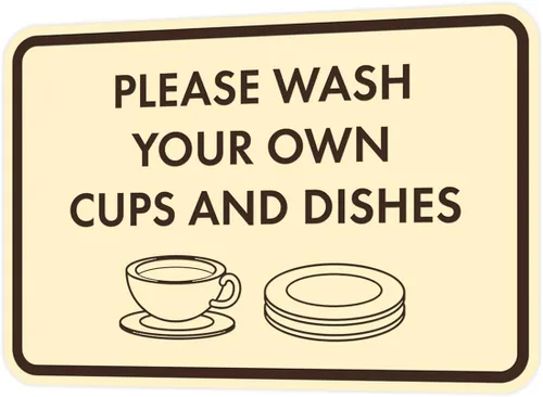 Miniatura 45 de Letrero clásico enmarcado con texto en inglés «Please Wash Your Own Cups and Dishes» (oro cepillado), pequeño