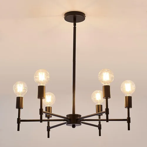 ASGYISA Candelabro Sputnik Negro de Techo de 6 Luces de Metal Moderno Semiempotrado Accesorio Lámpara Colgante Industrial Estilo Granja para