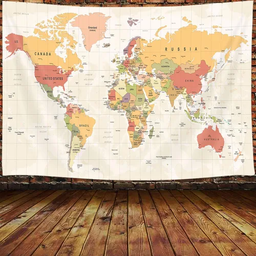 Miniatura 24 de JAWO Tapiz de mapa del mundo, mapa del mundo con países y ciudades principales, tapices de pared para niños y estudiantes, tapiz de mapa mundial