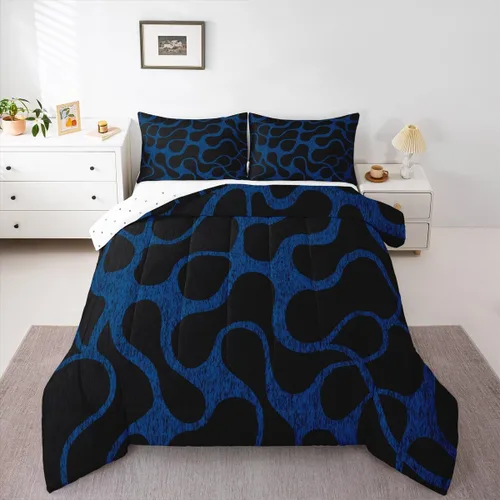 Miniatura 4 de Juego de ropa de cama geométrica azul y negro para niños, niñas, adolescentes, niños, decoración moderna con patrón abstracto, juego de edredón
