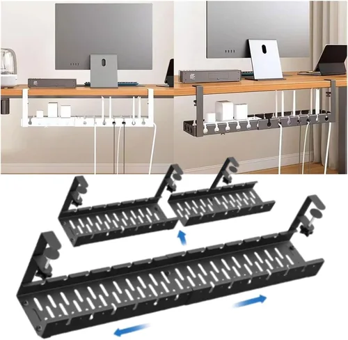 Miniatura 3 de Extendable Under-desk Cable Management Tray, No Drilling Required, Adjustable Clips, Cable Hidden Channel Organizer(Fixed black)