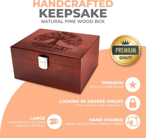 Miniatura 2 de Blake & Lake Tree of Life - Caja decorativa de madera grande, caja de recuerdos de madera con tapa con bisagras y pestillo de metal, cajas