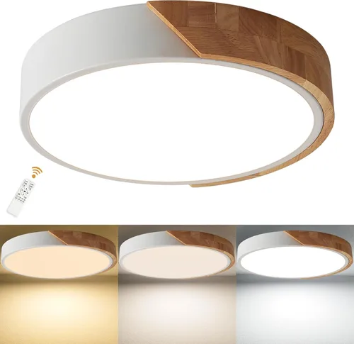 Miniatura 13 de Lámpara de techo LED moderna, 2 paquetes de luces de techo de montaje empotrado de madera, luces de cocina LED y accesorios de iluminación