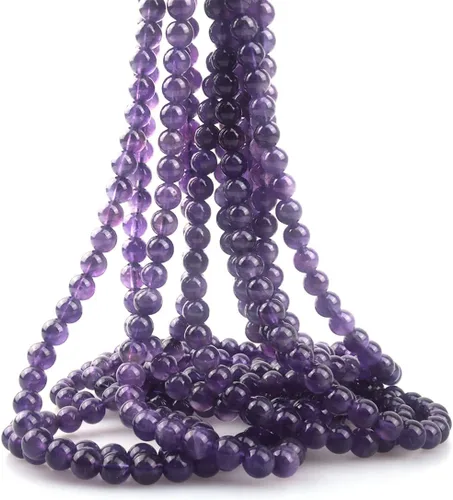 Miniatura 10 de Cuentas sueltas redondas de piedra natural de amatista de 8mm, cuentas para hacer joyas y manualidades DIY, 1 cordón de 15 pulgadas, aproximadamente