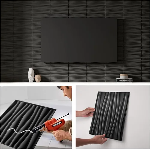 Miniatura 4 de Art3d - 24 paquetes de paneles de pared 3D para decoración interior del hogar, paneles de acento de pared texturizados ondulados de PVC para sala