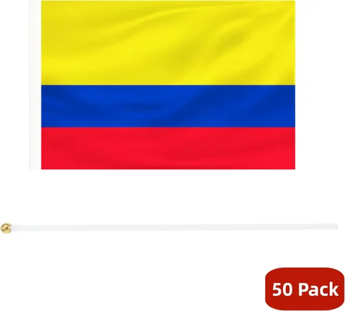 Miniatura 4 de Paquete de 50 mini banderas de mano Colombia, pequeñas banderas colombianas con mástil, banderas de país internacional, eventos de festivales